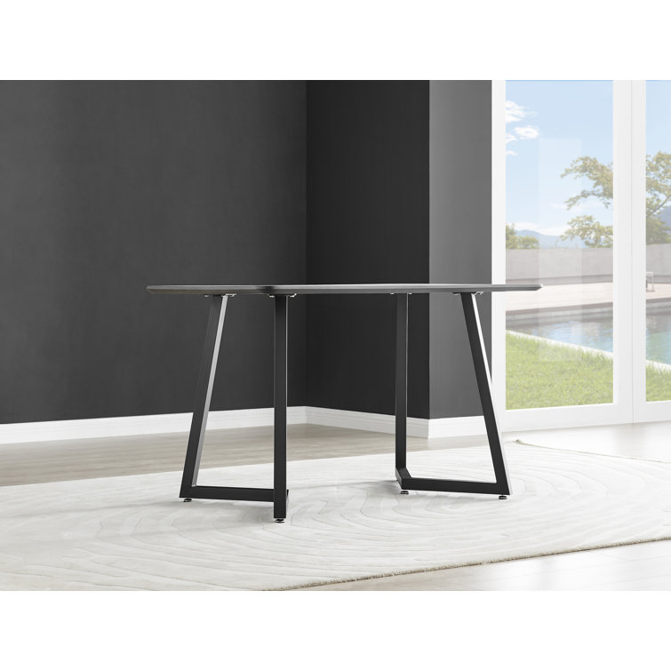 Furniture Box White Marble Effect Melamine Dining Table Black Legs